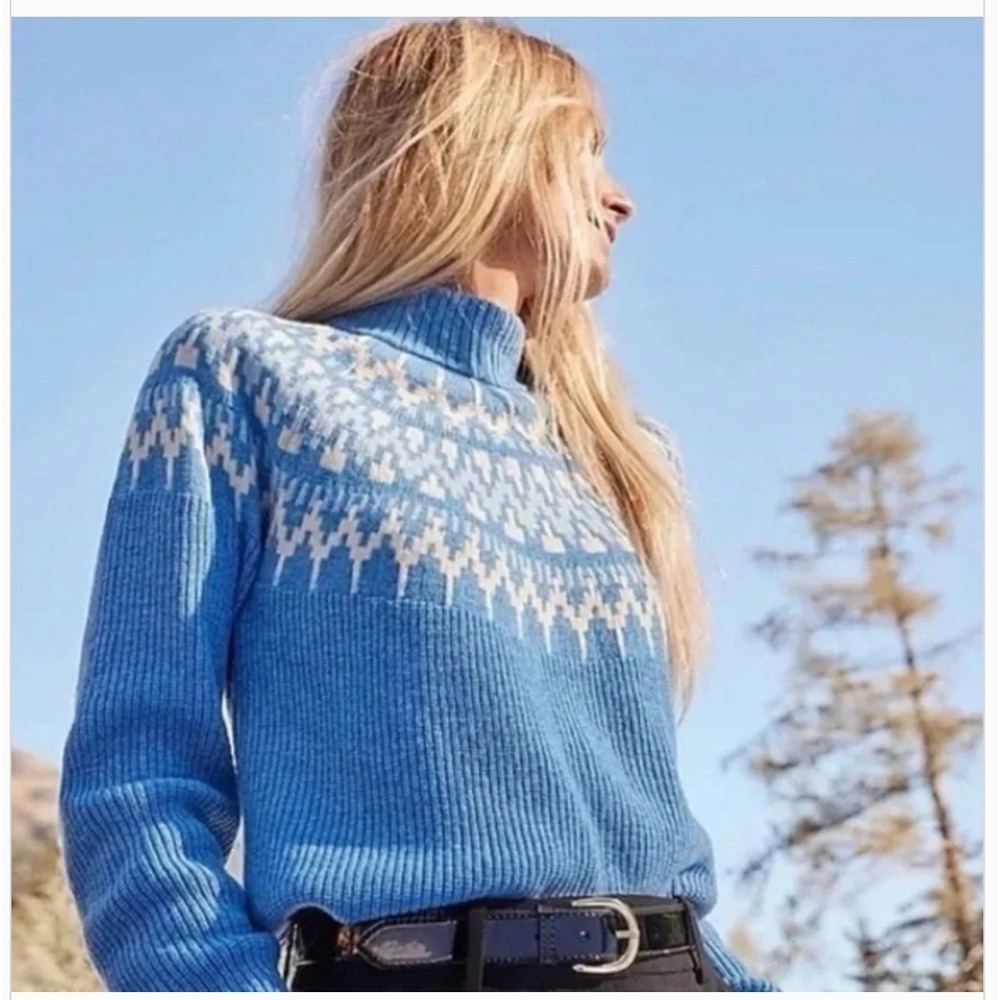 J.Crew Lambswool Blend Fair Isle‎ Mock Neck Sweater Size Small Nordic Top Soft